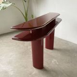 Red lacquered console and its mirror from the 80s