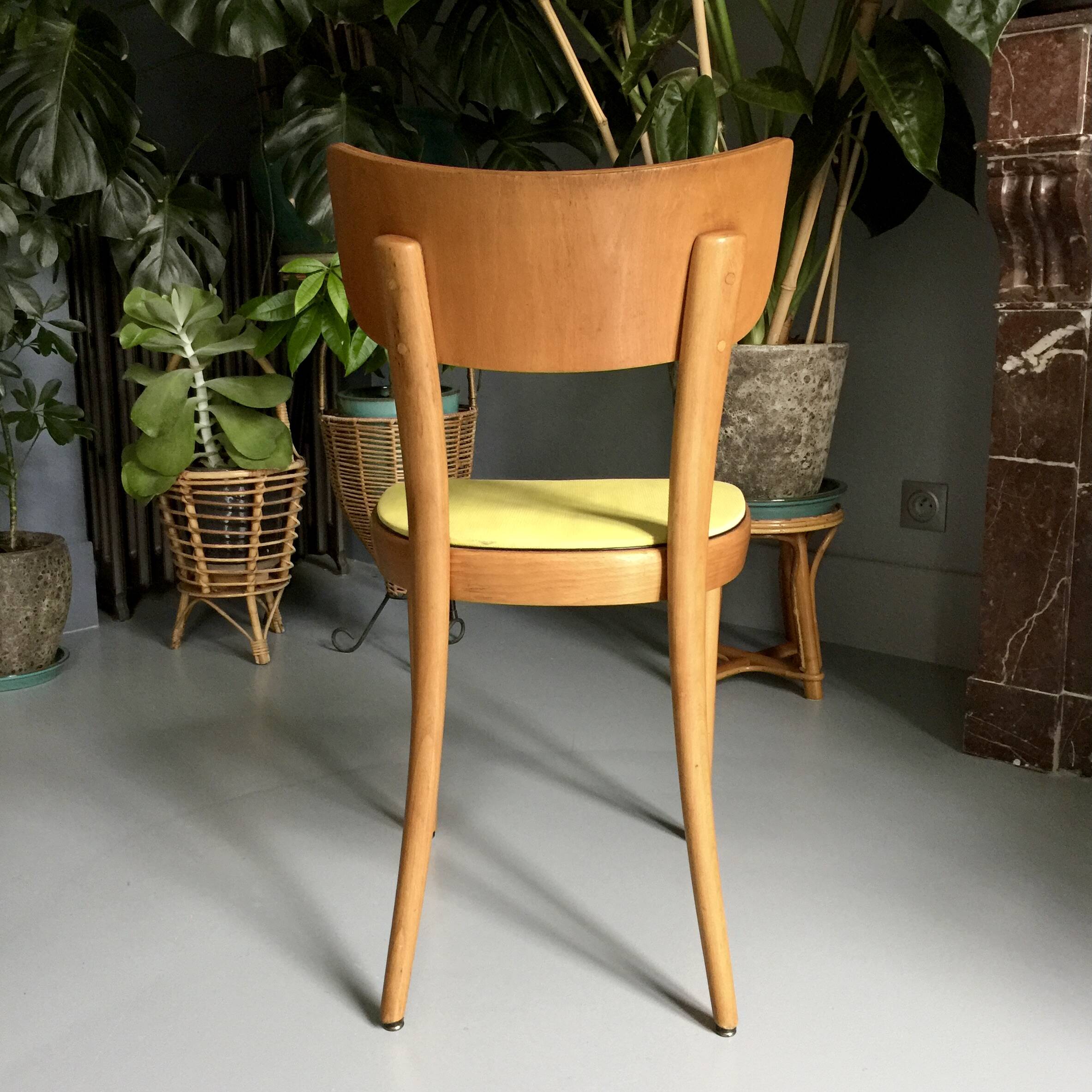 6 yellow and wood Thonet chairs