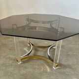 Ancienne table à manger design italien d'Alessandro Albrizzi années 70 lucite et laiton