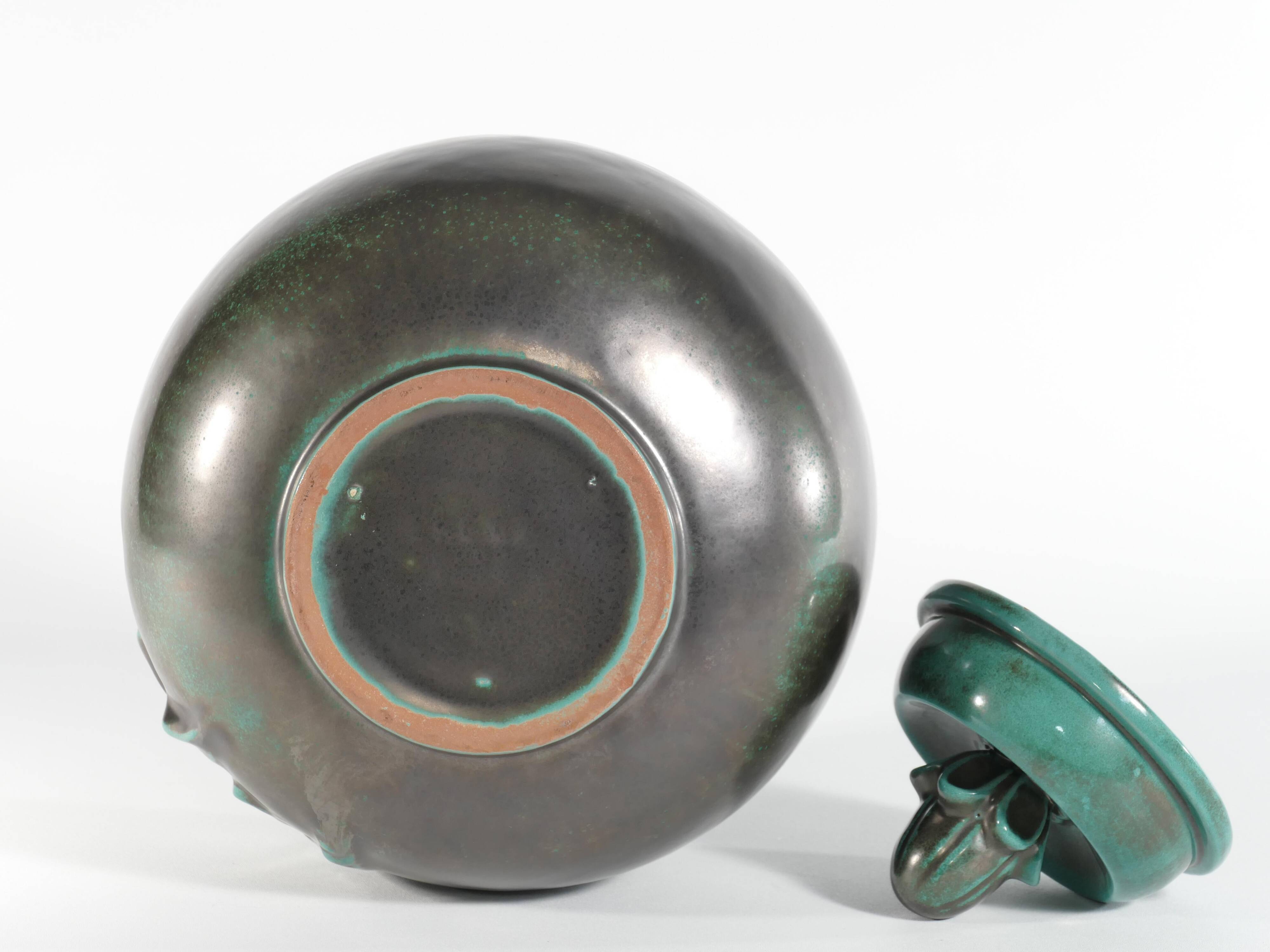 Large Art Deco Green Lidded Jar by Anna-Lisa Thomson for Upsala-Ekeby, 1930's