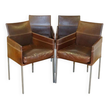 Chaises de Salle à Manger Vintage en Cuir Marron de Karl Friedrich Förster, 1990s, Set de 4