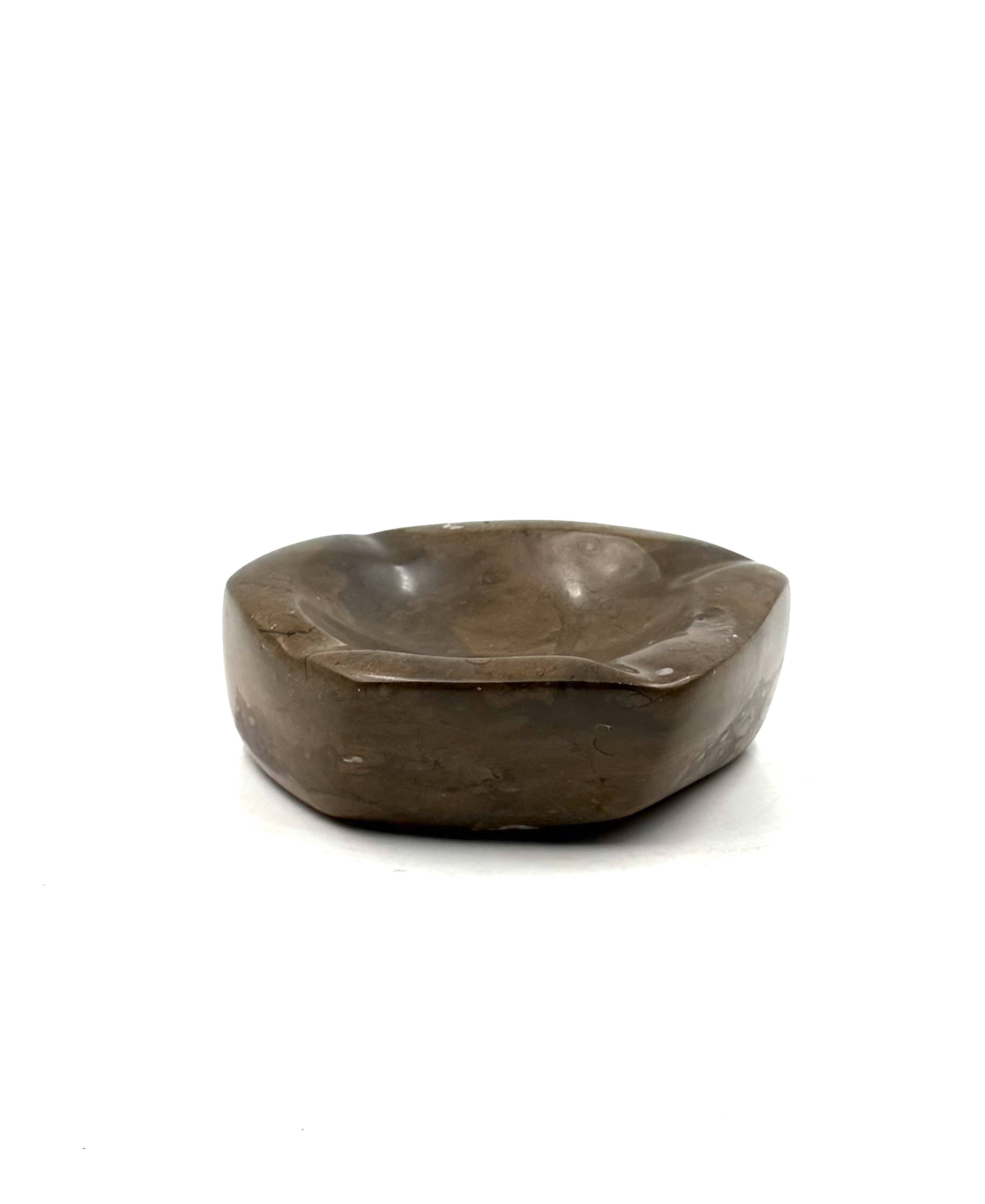 Luxury fossil brown marble ashtray bowl, France 1970s