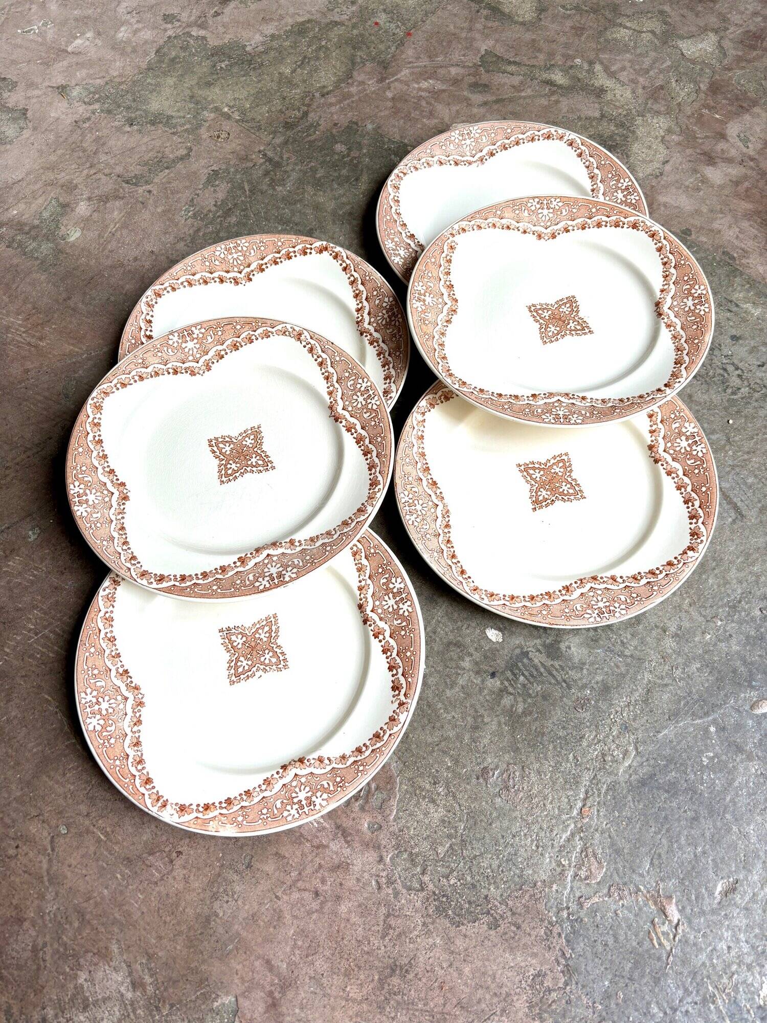 6 Longwy iron earth dessert plates, “Andalusian” service