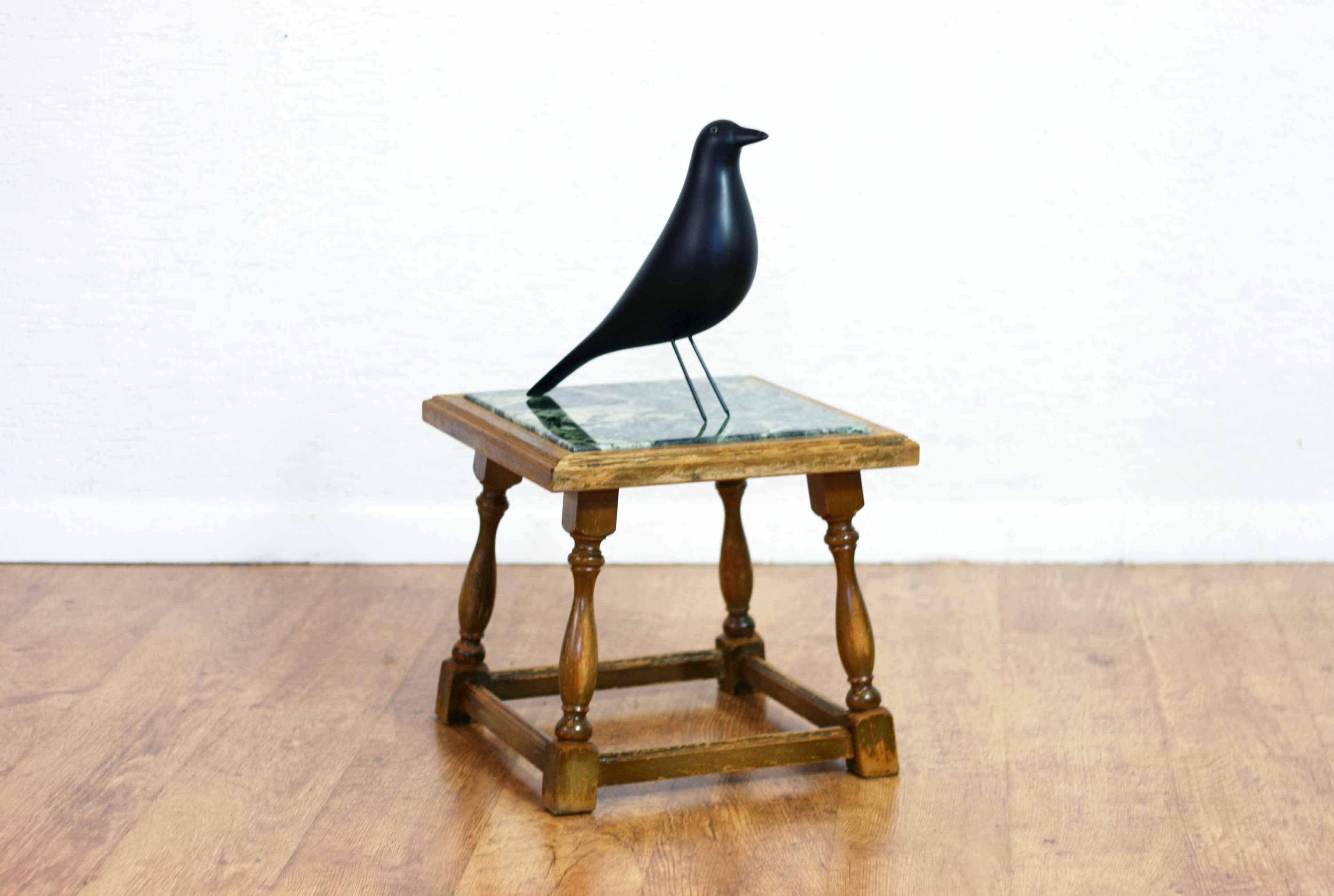 Authentic solid wood and green marble pedestal