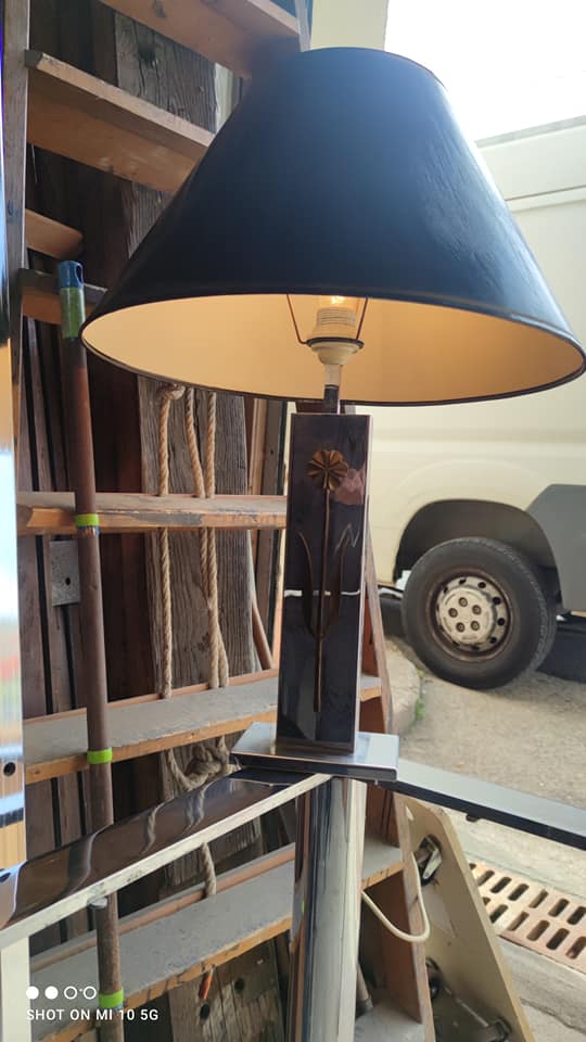 Chrome and bronze metal lamp, circa 1970