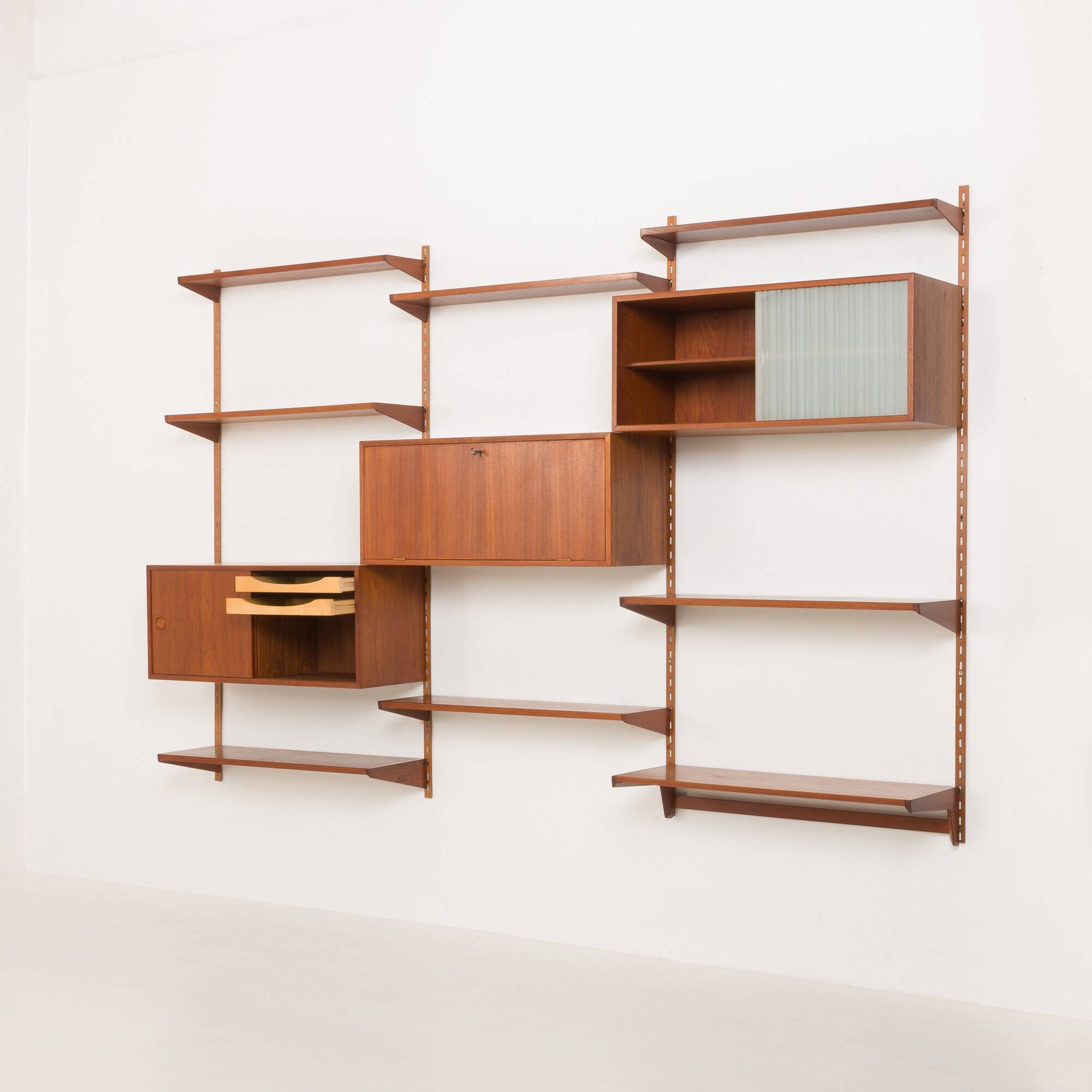 Three-compartment teak wall cabinet by Kai Kristiansen for FM Mobler, Denmark, 1960s