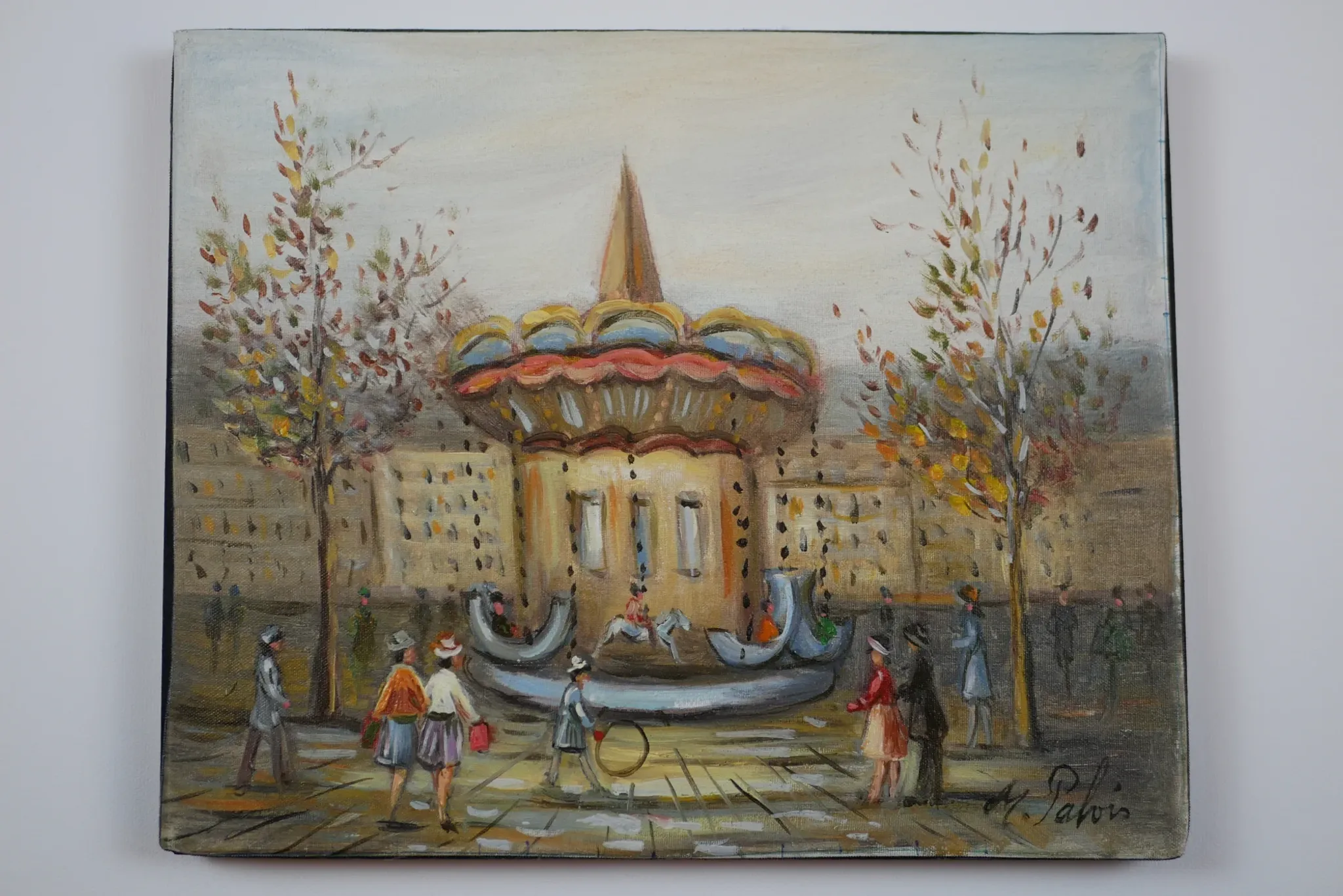 Michel Pabois - At the Paris Carousel - Oil on canvas signed.