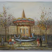 Michel Pabois - At the Paris Carousel - Oil on canvas signed.