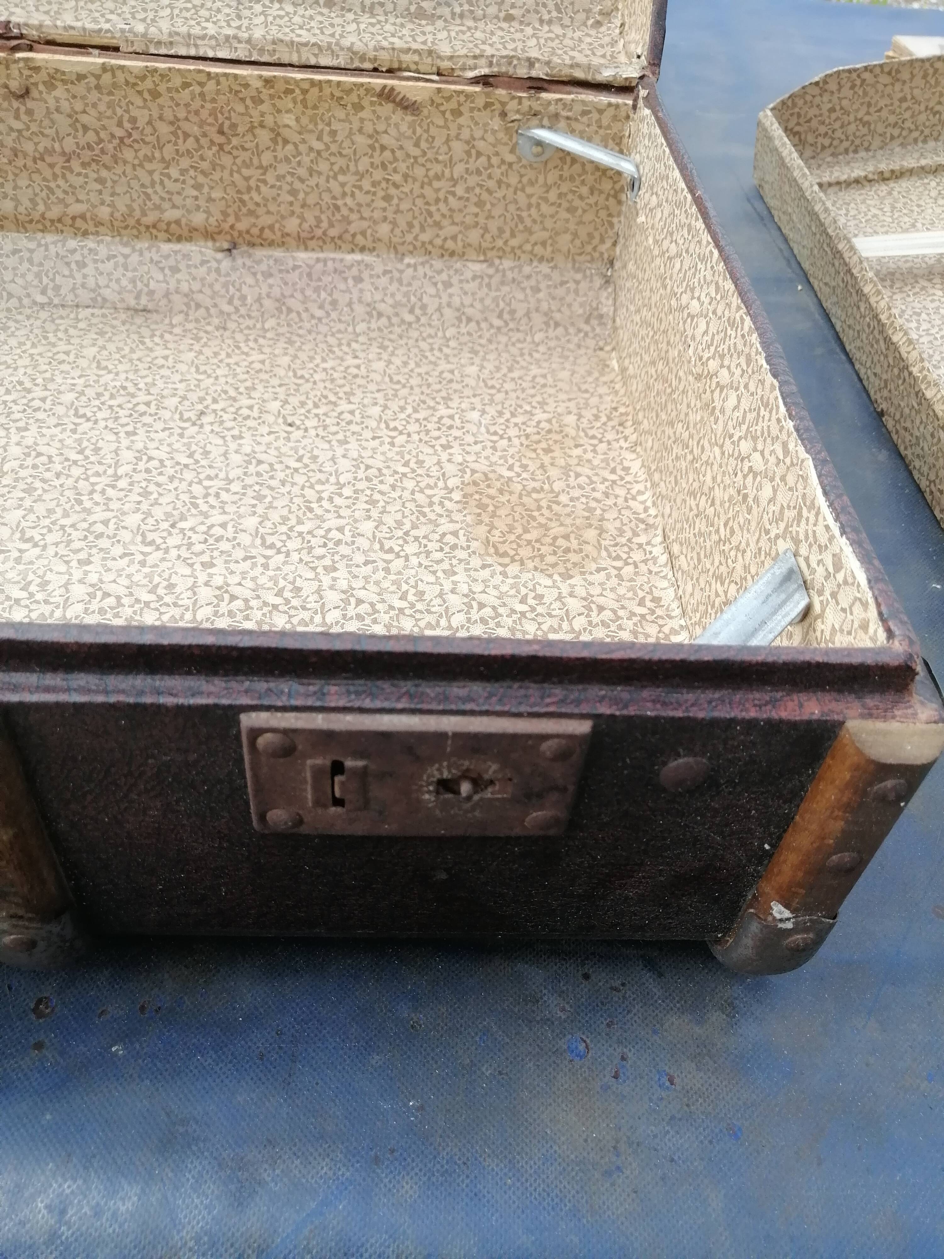 Antique suitcase in leather wood and vintage metal