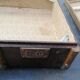 Antique suitcase in leather wood and vintage metal