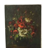 Flowers Still Life Painting Oil on Canvas Amateur Signed