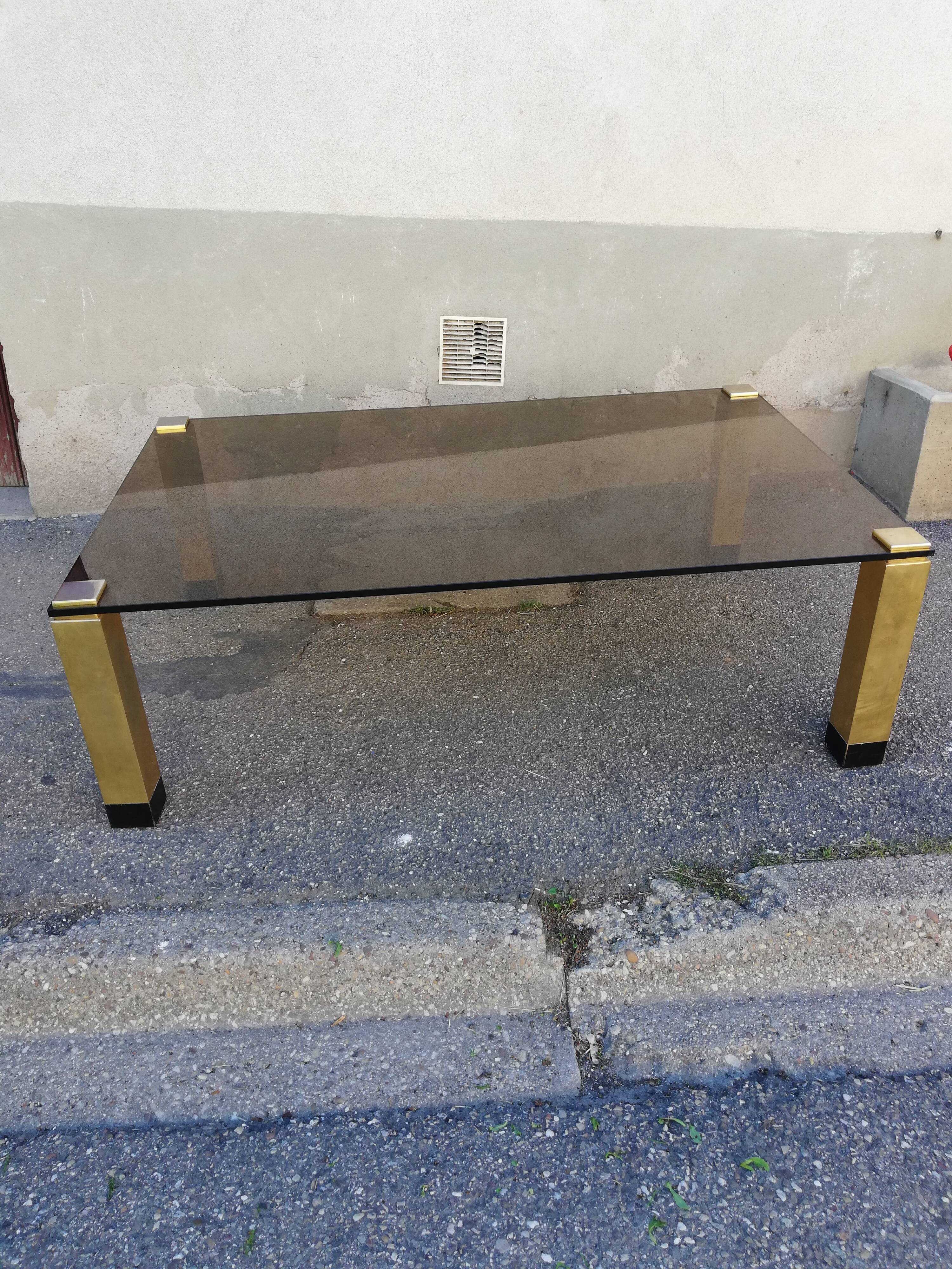 Vintage coffee table smoked glass and golden feet