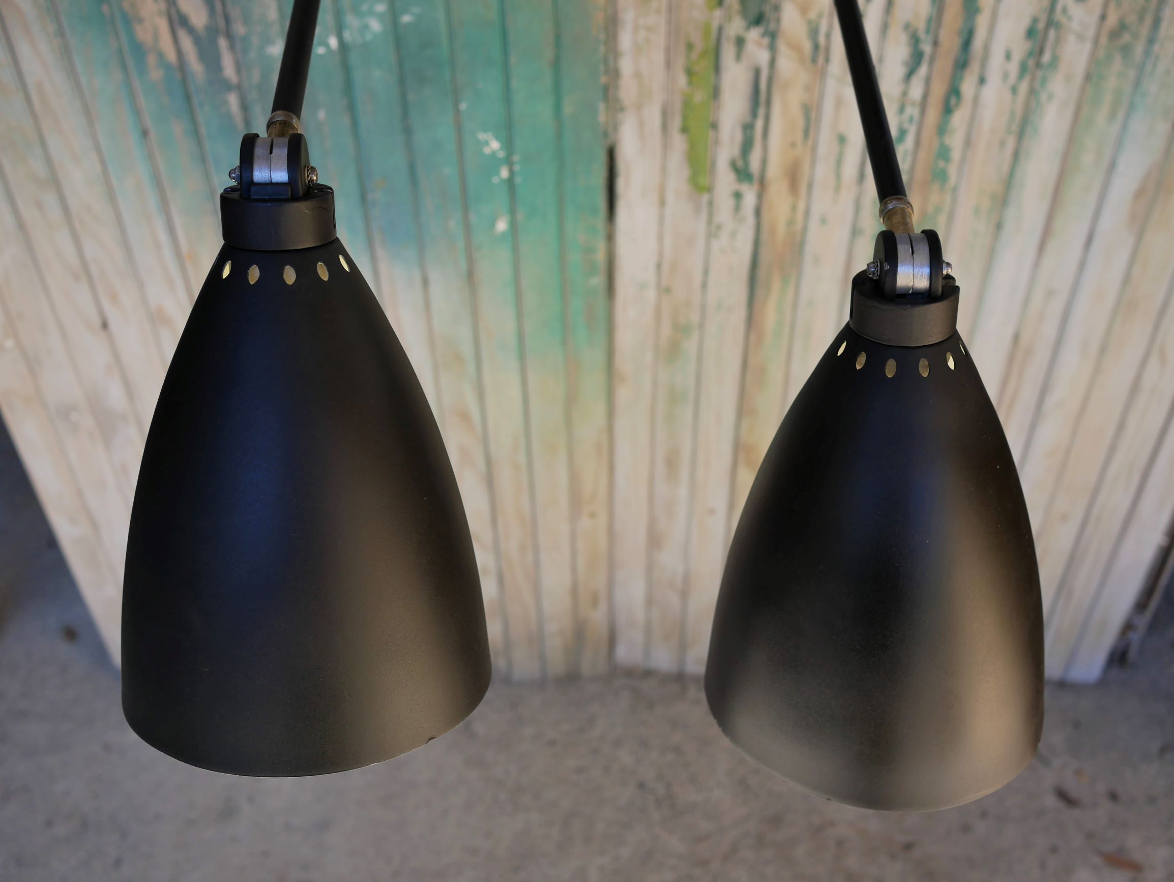 Pair of industrial arm wall lights, 60 years