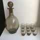 Set consisting of a carafe and 9 design liqueur glasses in Art Deco smoked glass 30s