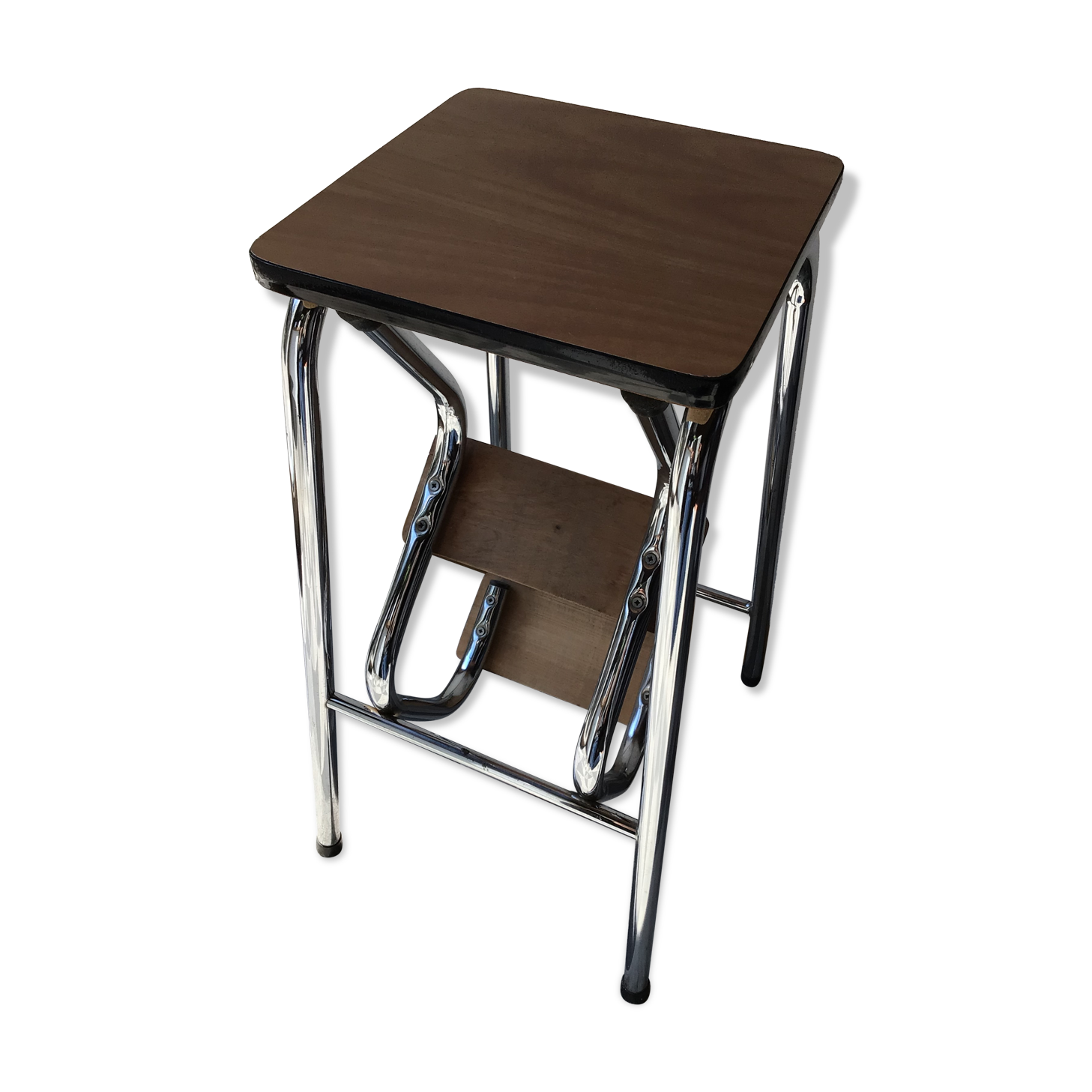 Tabouret escabeau formica roux marches bois