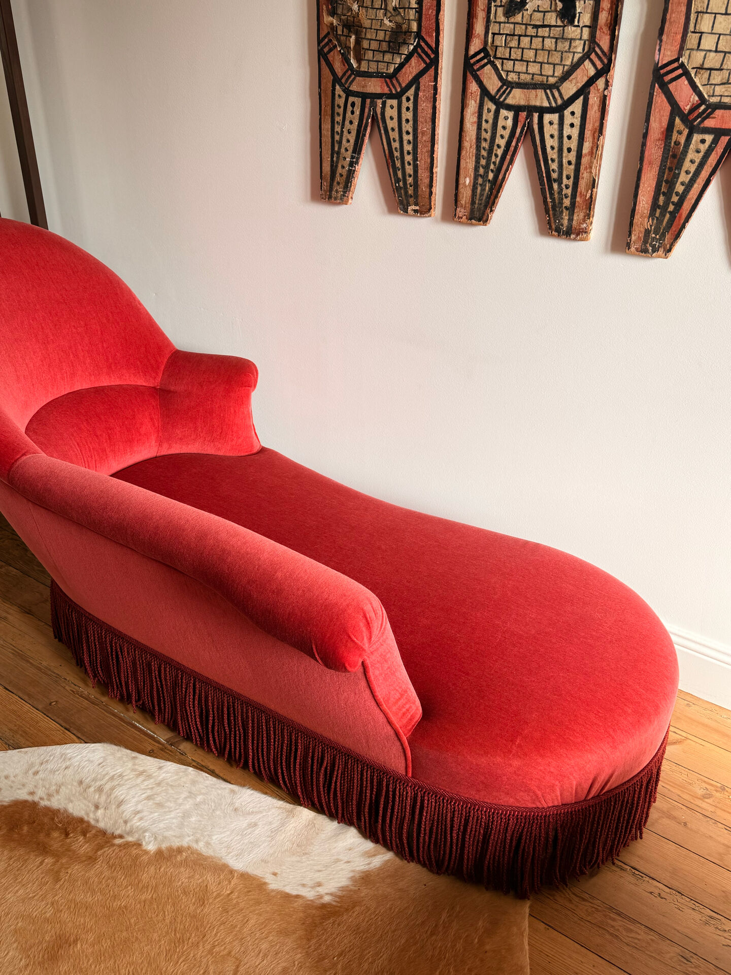 Napoleon III meridian in coral velvet with bouillon fringes – condition c