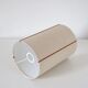 Recycled vintage lamp — honey ceramic base, natural linen shade