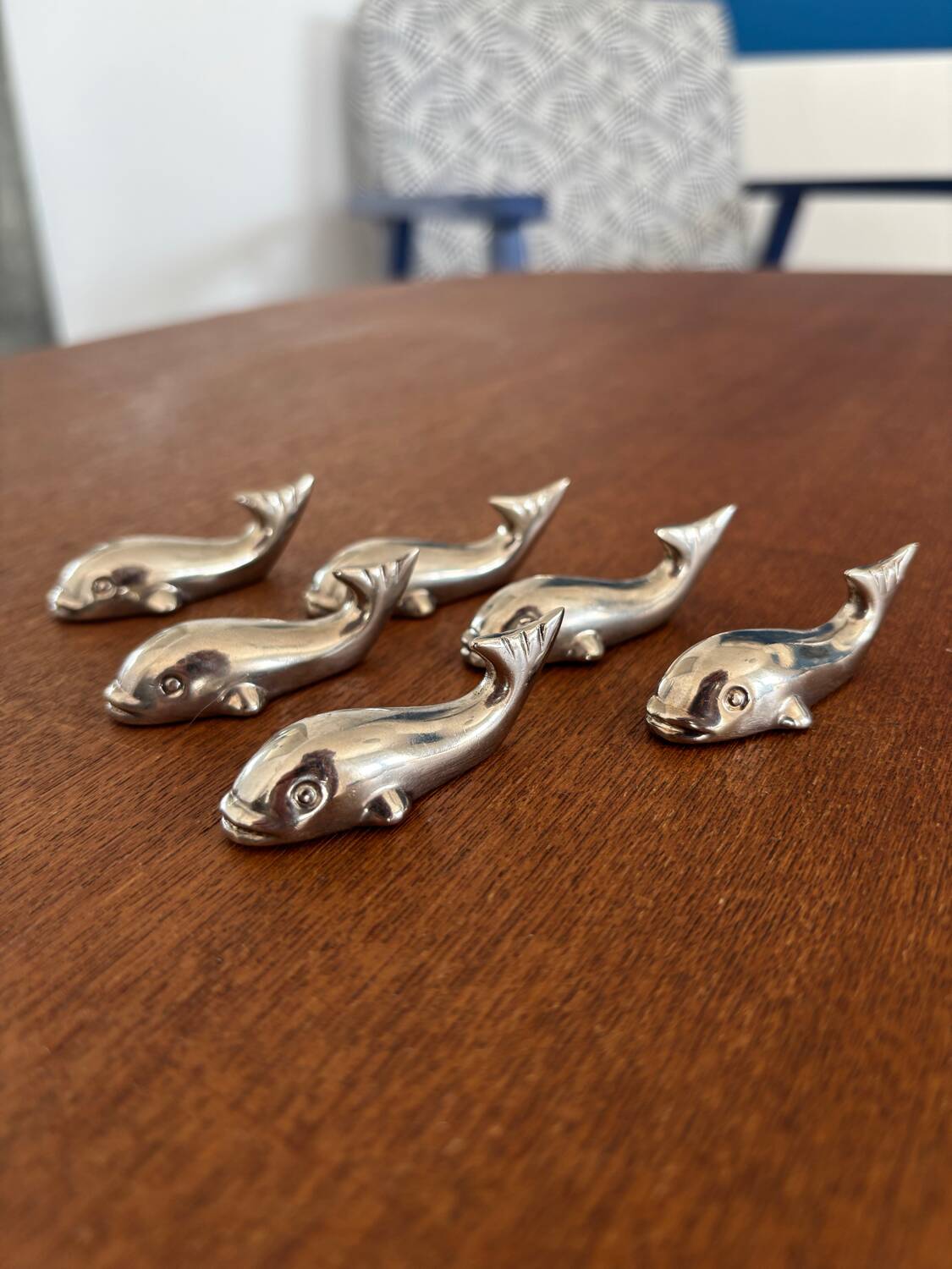 set of 6 vintage stainless steel whale knife rests - whale shape
