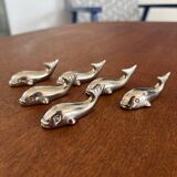 set of 6 vintage stainless steel whale knife rests - whale shape