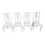 4 English white lacquered Chippendale chairs with faux leather seats