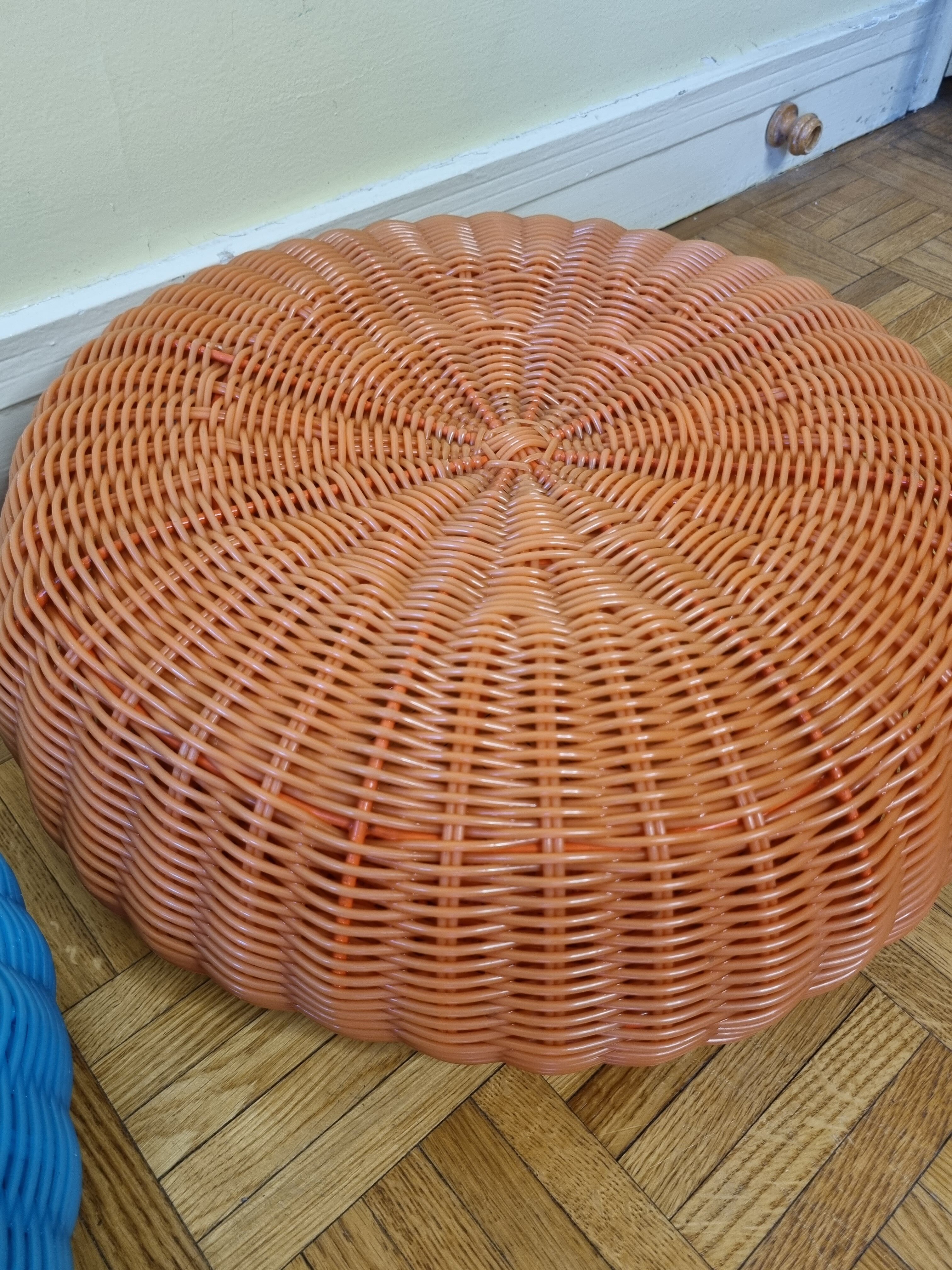 Pair of vintage blue and orange Ikea poufs, 80s
