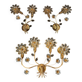 Ensemble de 3 appliques murales Palwa en laiton doré avec cristaux Swarovski 1950-70.