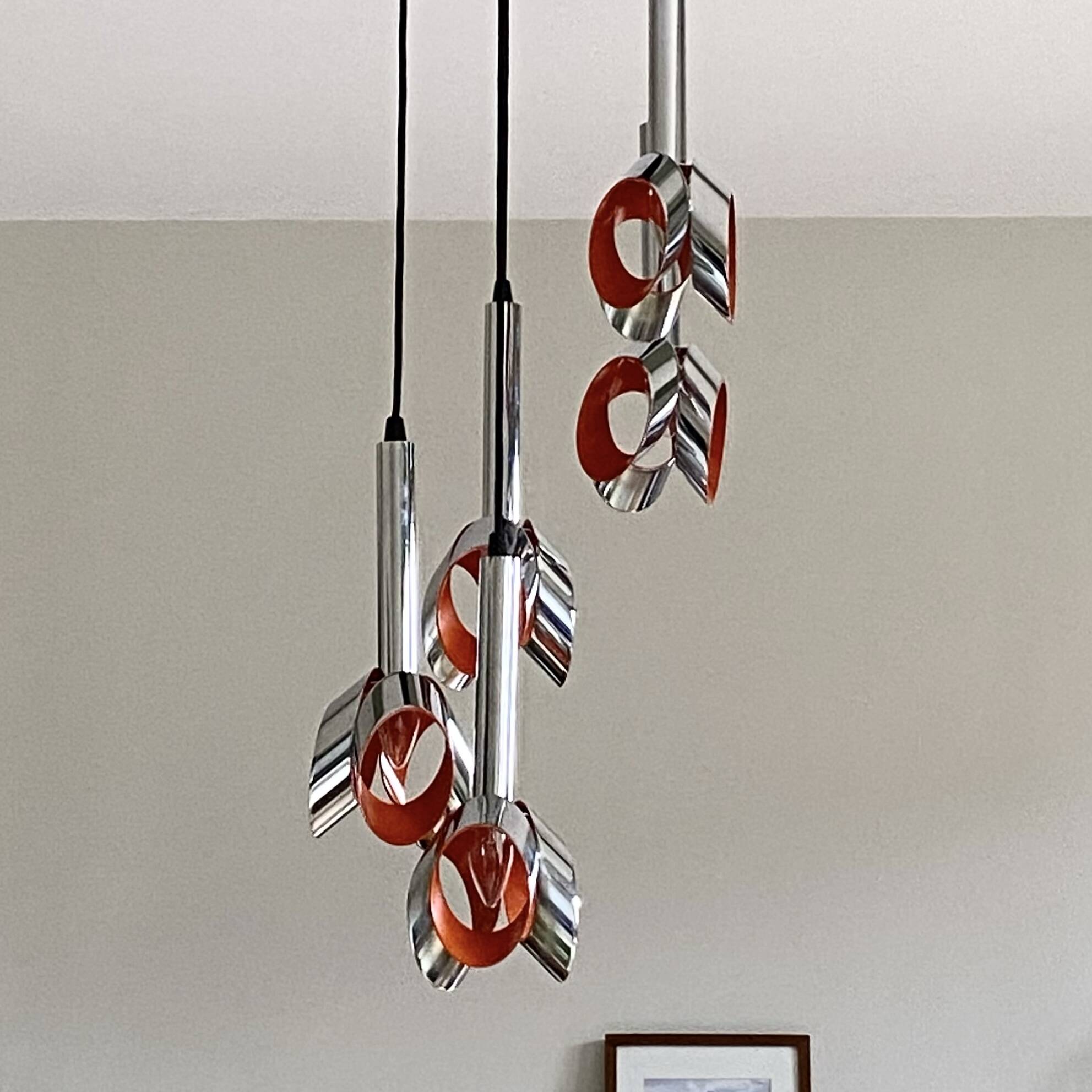 Suspension cascade en acier inox lustre 1970 Raak