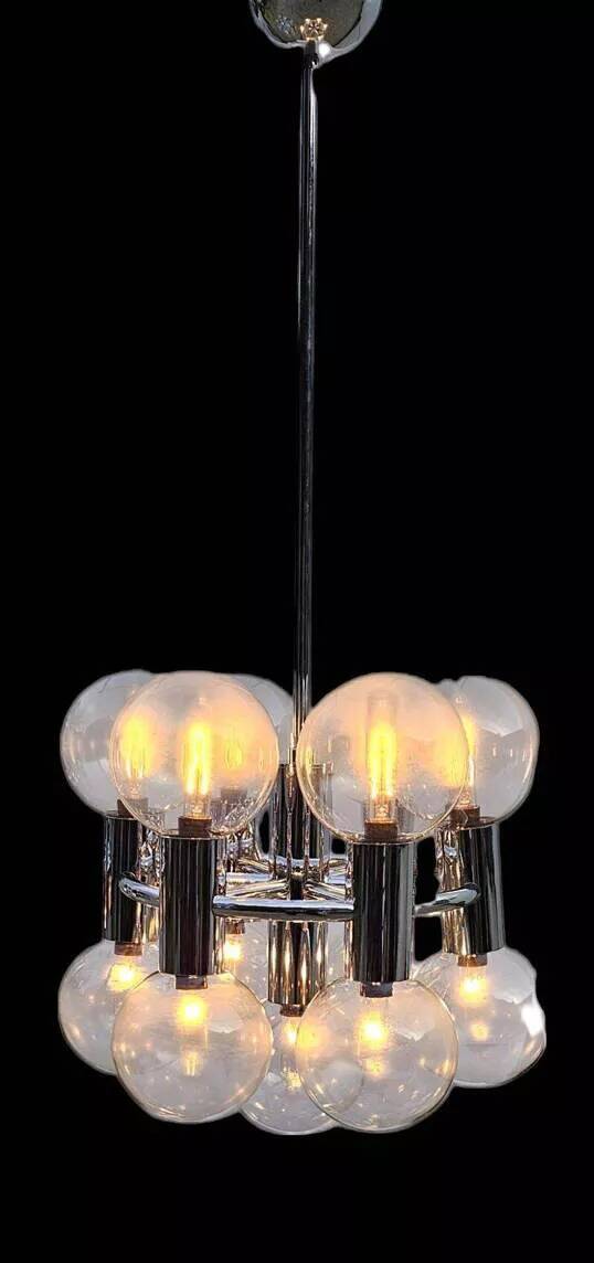 Pair of Chrome Sputnik Chandeliers by Motoko Ishii for Staff 1970