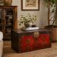 Antique Chinese Red Lacquered Trunk with Hand-Painted Floral Decorations