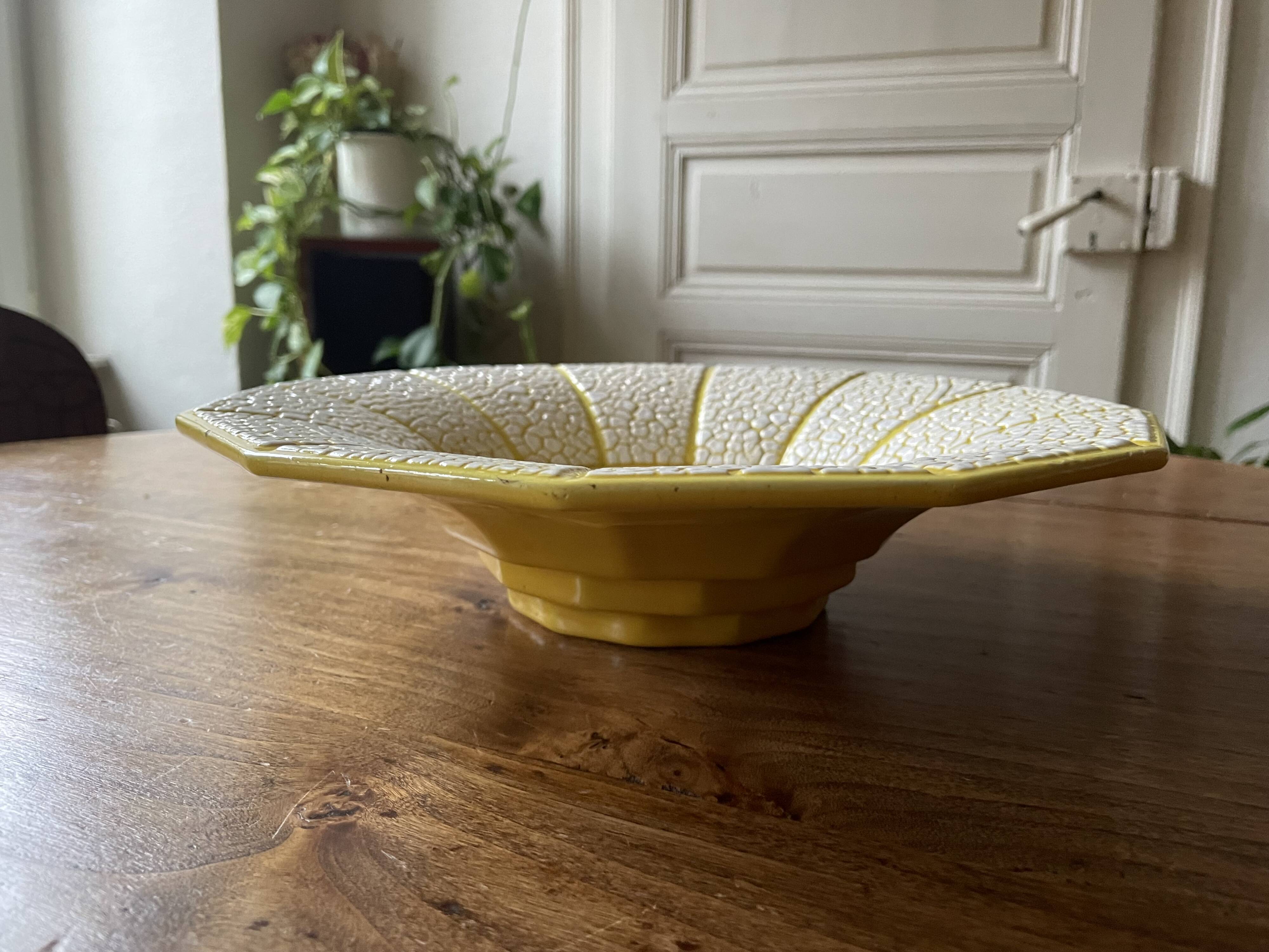 Old salad bowl, fruit bowl - yellow and white ceramic, vintage