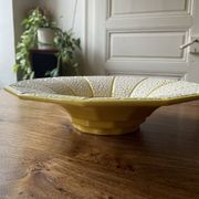 Old salad bowl, fruit bowl - yellow and white ceramic, vintage