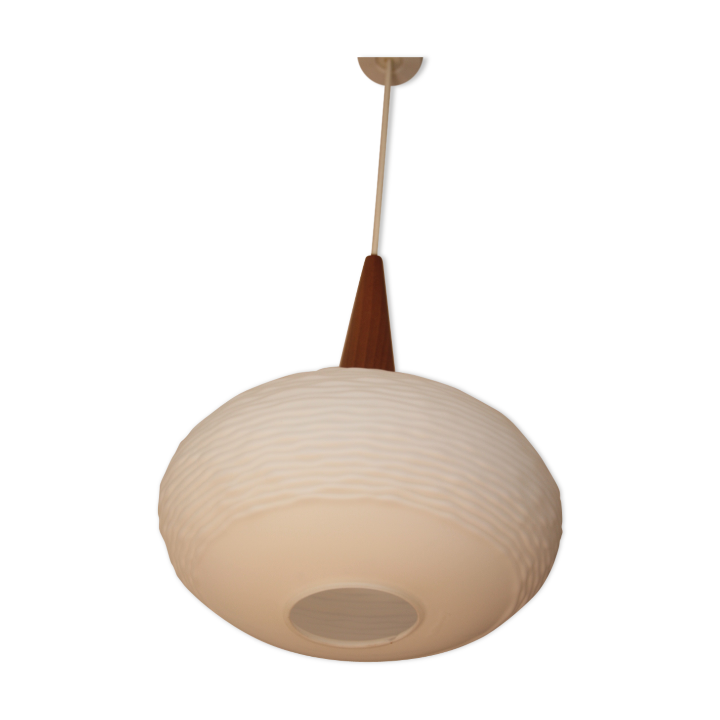 Suspension opaline et teck par Louis Kalff pour Philips