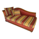 Vintage 3-seater chaise longue – varnished wood – jacquard fabric
