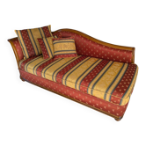 Canapé méridienne 3 places vintage – bois verni – tissu jacquard