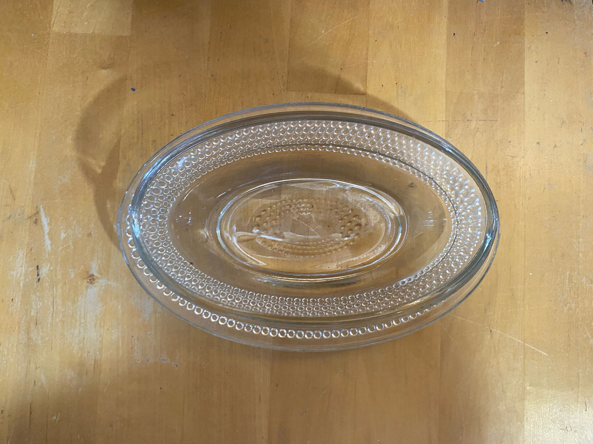 Antique Butter Dish Moulded Glass Pearl Row Made In France Vintage #E26