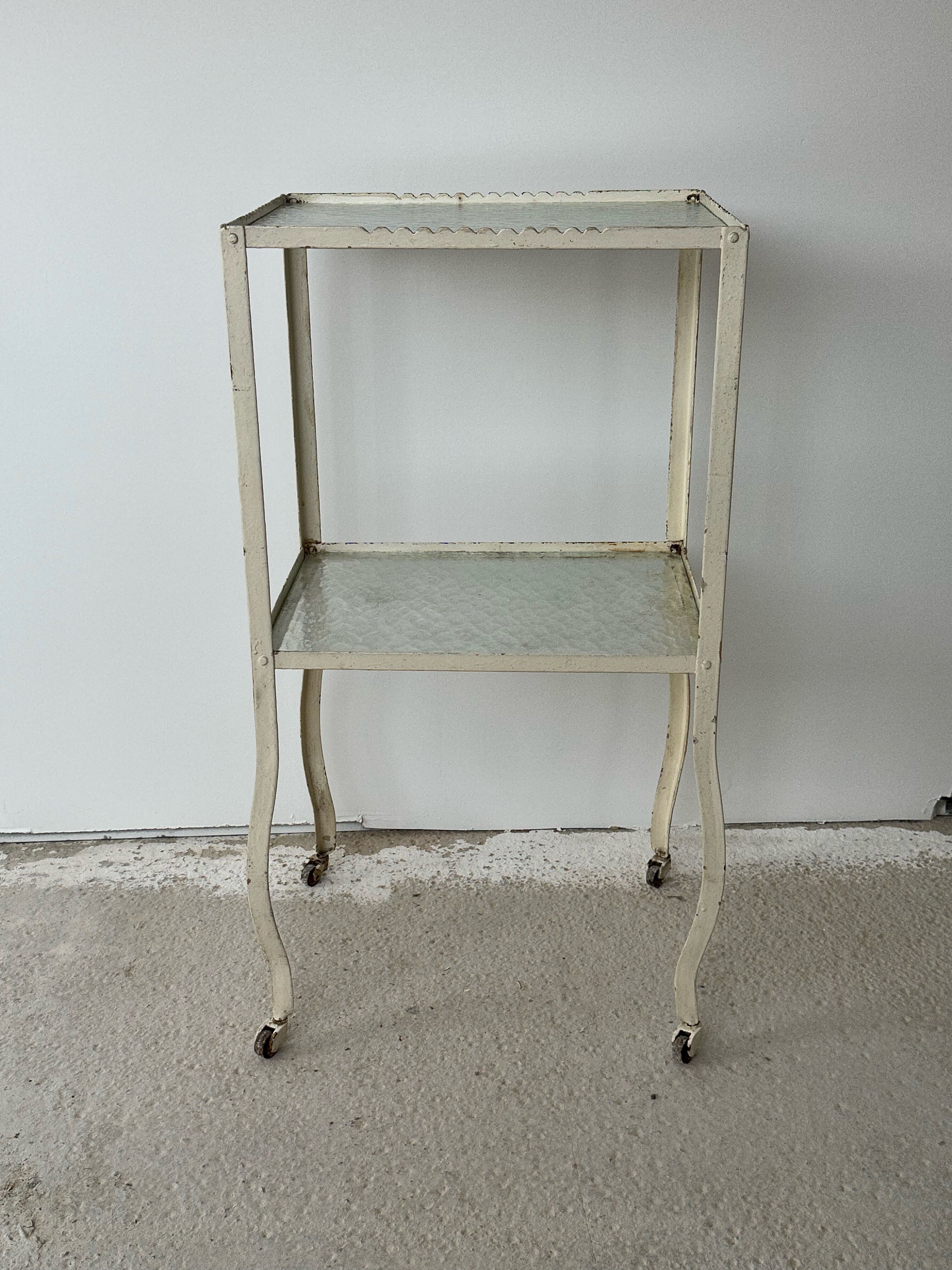 Industrial furniture serving or metal dentist's side table from the 1930s