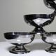 6 vintage bistro-style stainless steel dessert bowls on feet