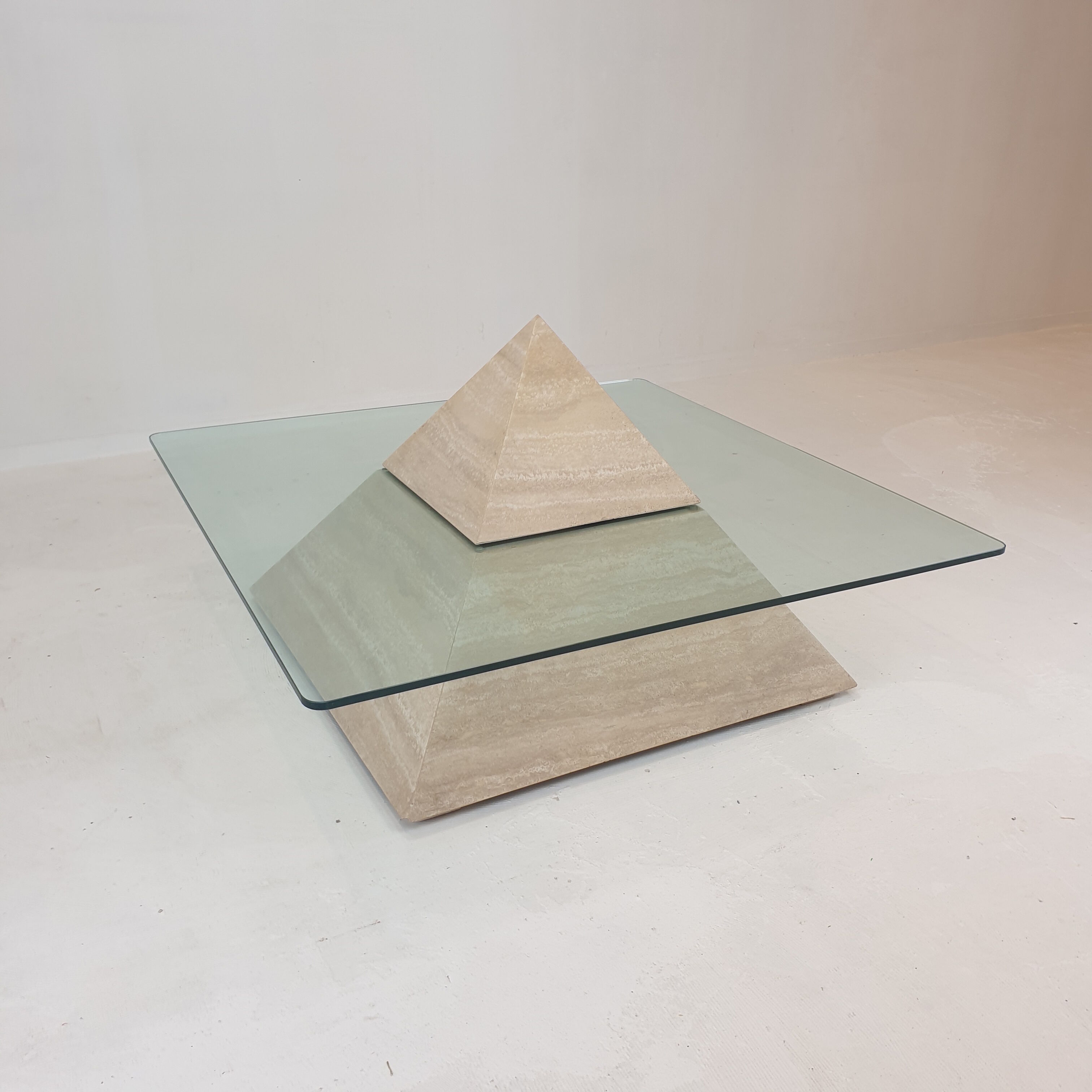 Italian Travertine Pyramid Coffee Table, 1980s