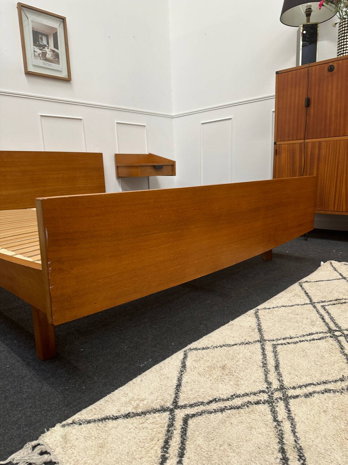 Vintage double bed and bedside tables