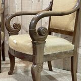 Pair of Restoration armchairs in mahogany from the end of the 19th century (fabric defects)