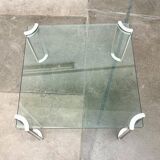 Vintage Space Age coffee table in glass and aluminium attributed to Peter Ghyczy, 1970s.