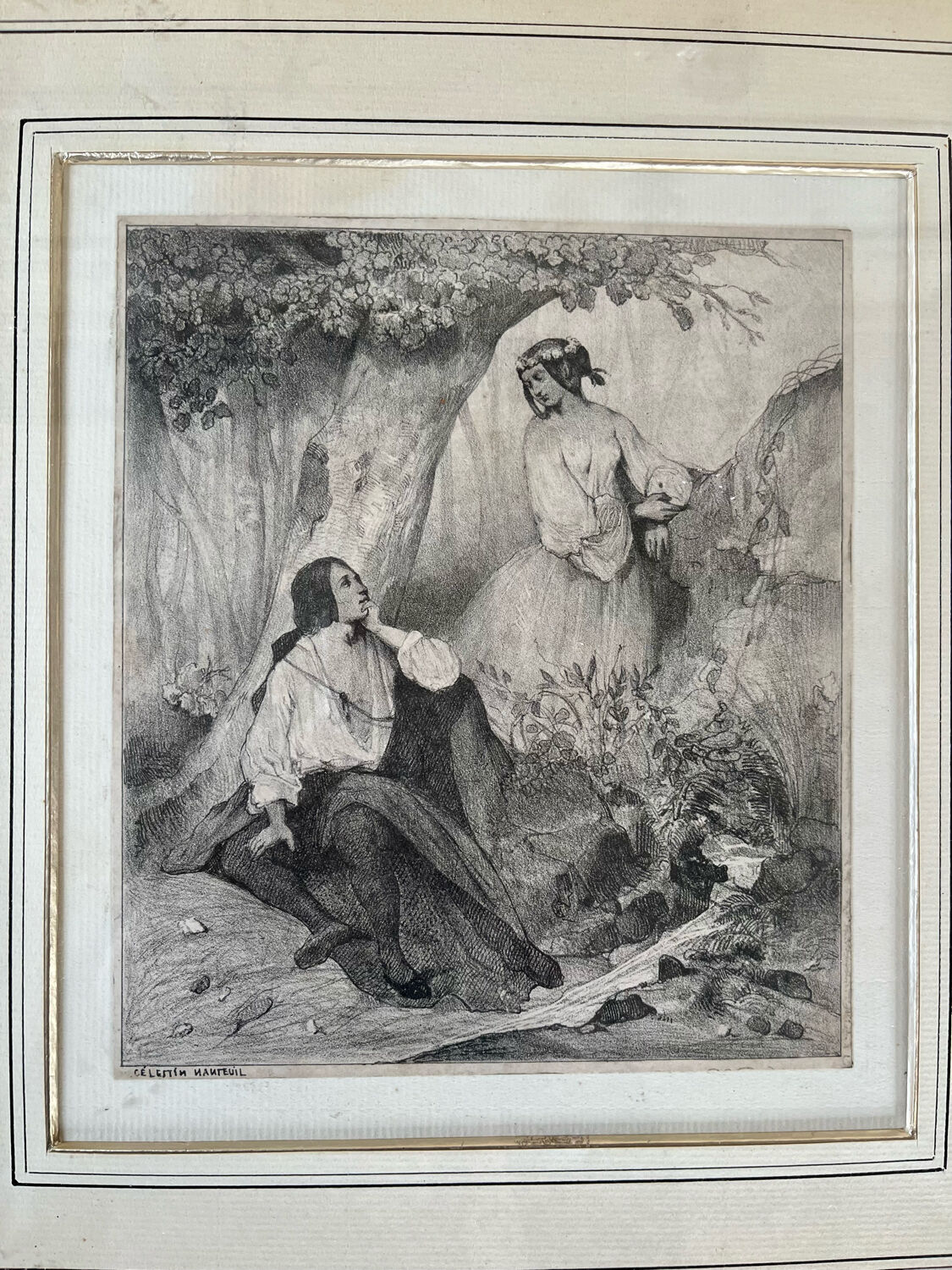 Pair of antique prints lithographs Célestin Nanteuil