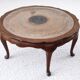 Vintage wooden coffee table with caning and glass top – 1950s/70s