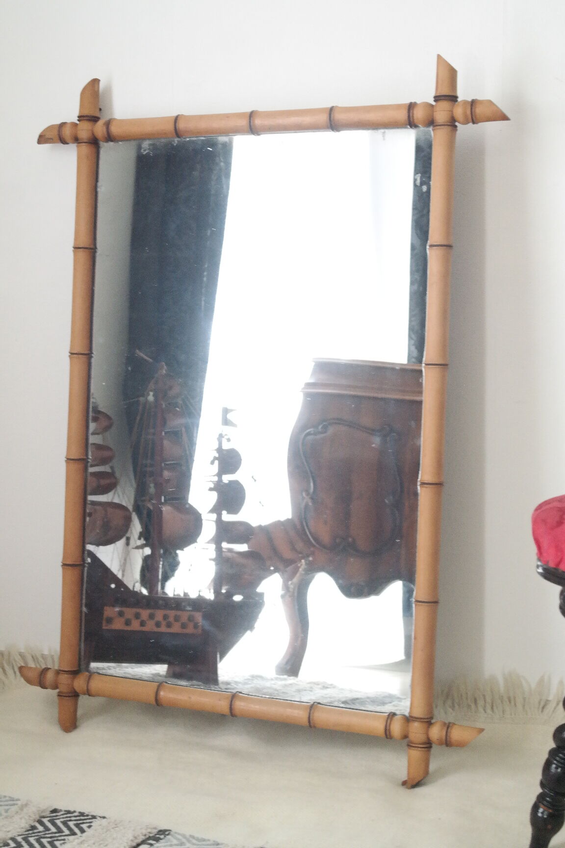 Vintage light bamboo mirror 107 x 79 cm