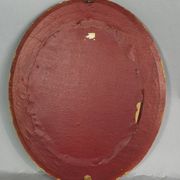 Antique oval mirror with original stucco and gilt wood frame, 37x31 cm. Beautiful patina.