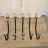 5 black and silver coat hooks from the 60s