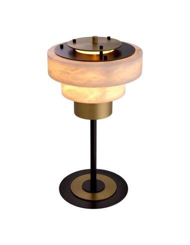 Pair of table lamps in patinated brass and alabaster.