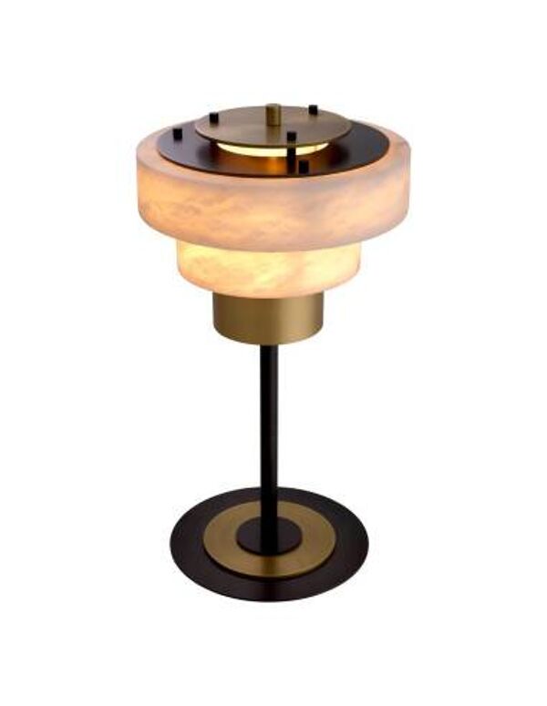 Paire de lampes de table en laiton patiné et albâtre.