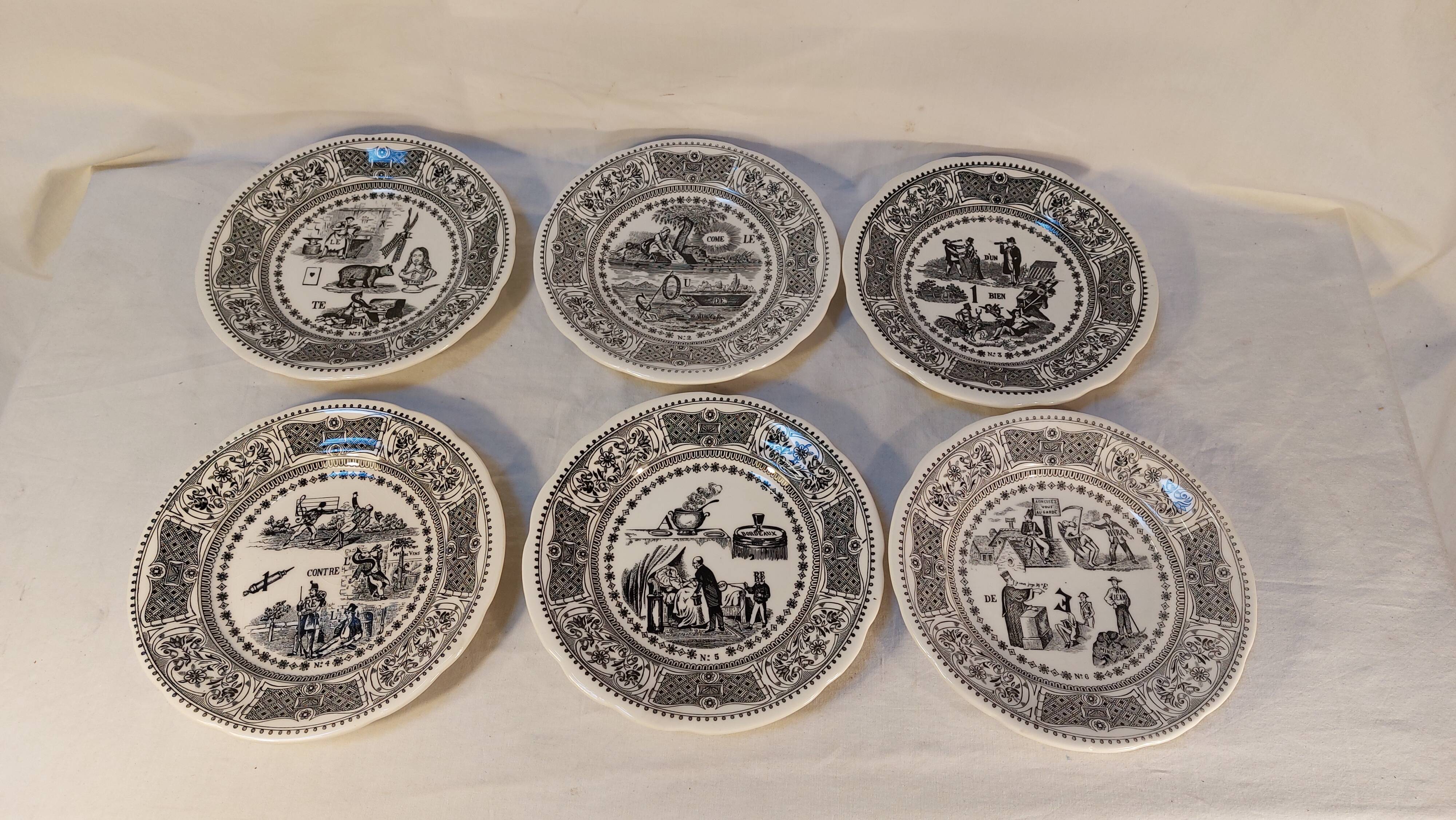 Series of 6 Gien earthenware dessert plates Rébus models