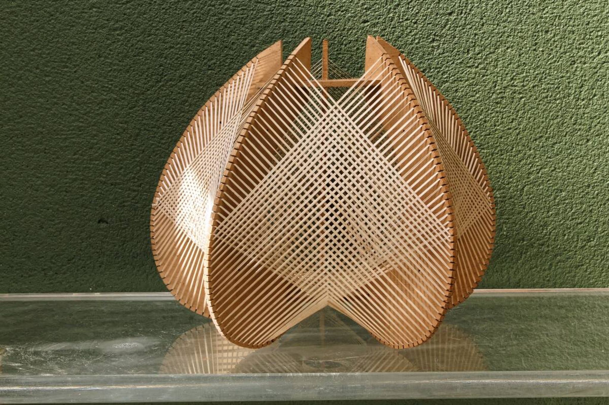 Scandinavian modernist wooden suspension with taut wires, 1960s.